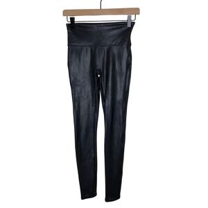 SPANX‎ Women's Black FAUX LEATHER Leggings Size SMALL Stretch High Waist